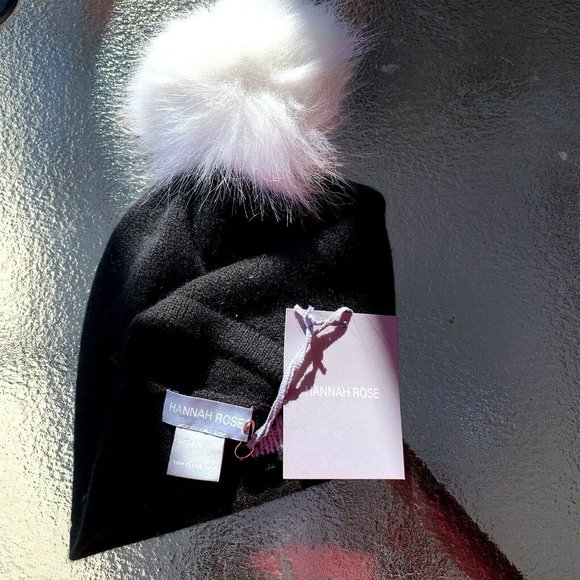 NWT Hannah Rose 100% black cashmere hat with pompom